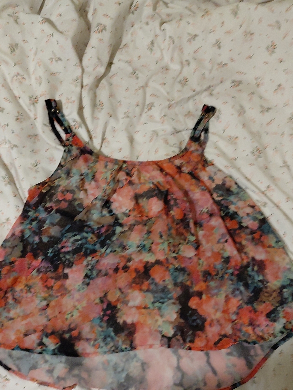 Decree Pink Black Floral Chiffon Cami